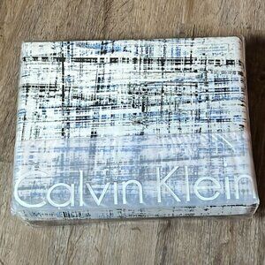 $285 Queen Duvet Set 3pcs Calvin Klein  City Plaid-storm 100% Cotton Sateen